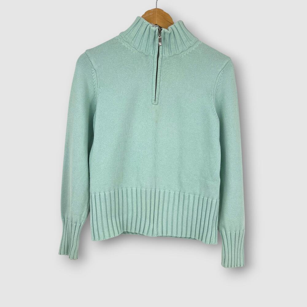 Lands End 100% Cotton Quarter Zip Pullover Sweater Mint/Seafoam Green Size Small